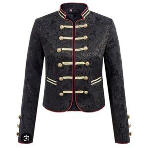 Kancy Kole NWT Black Military-Style Brocade Jacket With Gold Button pirate